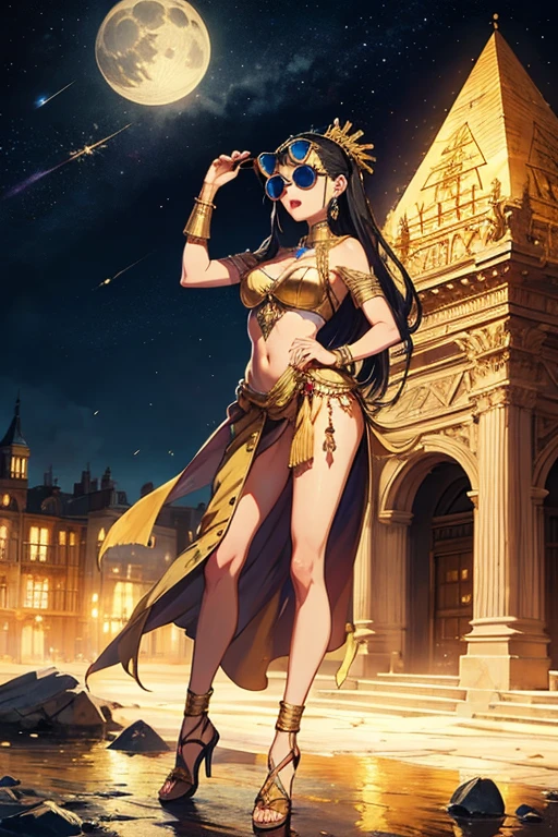 masterpiece, ultra-detailed, best quality, illustration, 8k cg wallpaper, an extremely delicate and beautiful, 1girl, Princess Jasmine /(Aladdin/), solo, perfect anatomy, smiling, blushing, dark skin, perfect arms, perfect hands, perfect fingers, perfect legs, cute, pretty, beautiful, sexy, perfect body, (background: Arabian city, Arabian buildings, night sky, moon, stars, intricately detailed items in background), <lora:Journey:1>