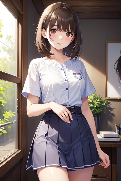 (best quality, masterpiece:1.2), ultra detailed, 1girl, <lora:nitta_minami_v1:0.7>, aanitta, very long hair, long hair, low ponytail, medium breasts, blue shirt, short sleeves, collared shirt, plaid skirt, miniskirt, nitta minami, large breasts,
partially unbuttoned,
<lora:ama_mitsuki_v0.1:0.8>,