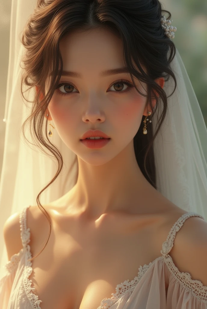 Best quality, Realistic, Photorealistic, extremely detaile, An extremely delicate and beautiful, RAW photo, 4K,8K,Professional lighting, Dynamic lighting, light in face, Depth of field, solofocus, full bodyesbian, Japanese and Korean beauties,South Korean beauties,A 20-year-old female, Brown hair, Brown eyes, Teethless,Fashion girl, Beautiful eyes, Large breasts,Real face, Real skin, Realistic face, Realistic skin, Detailed eyes, Detailed facial features, detailed clothes features,Translucent clothes,(fashionable attire:1.3), (fashion hair: 1.3) dynamicposes,Detailed face and breasts, (PureErosFace),