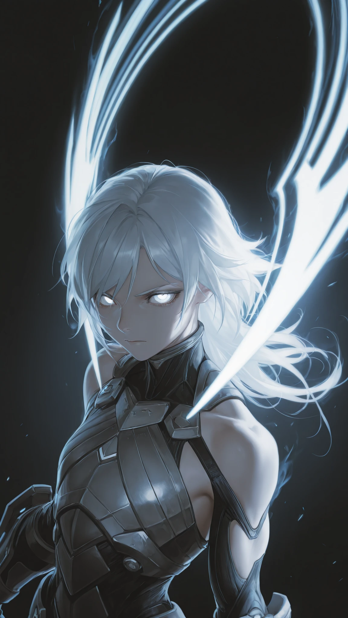 POEAA-V1.1,edgNanosuit, science fiction,(face focus, medium shot:1.22), dynamic pose, three quarter shot, mature, flat chest, femboy, (1girl:0.75), solo, effeminate, tomboy, masterpiece, best quality, amazing quality, very aesthetic, high resolution, ultra-detailed, (soft shading, soft shadows, volumetric light:1.14), dramatic lighting, absurdres, (astolfo:0.25), white hair, medium hair, glowing white eyes, protoss, hierarch armour, glare, wristblade, gauntlet, aura, greek clothes, exposed shoulders, rage