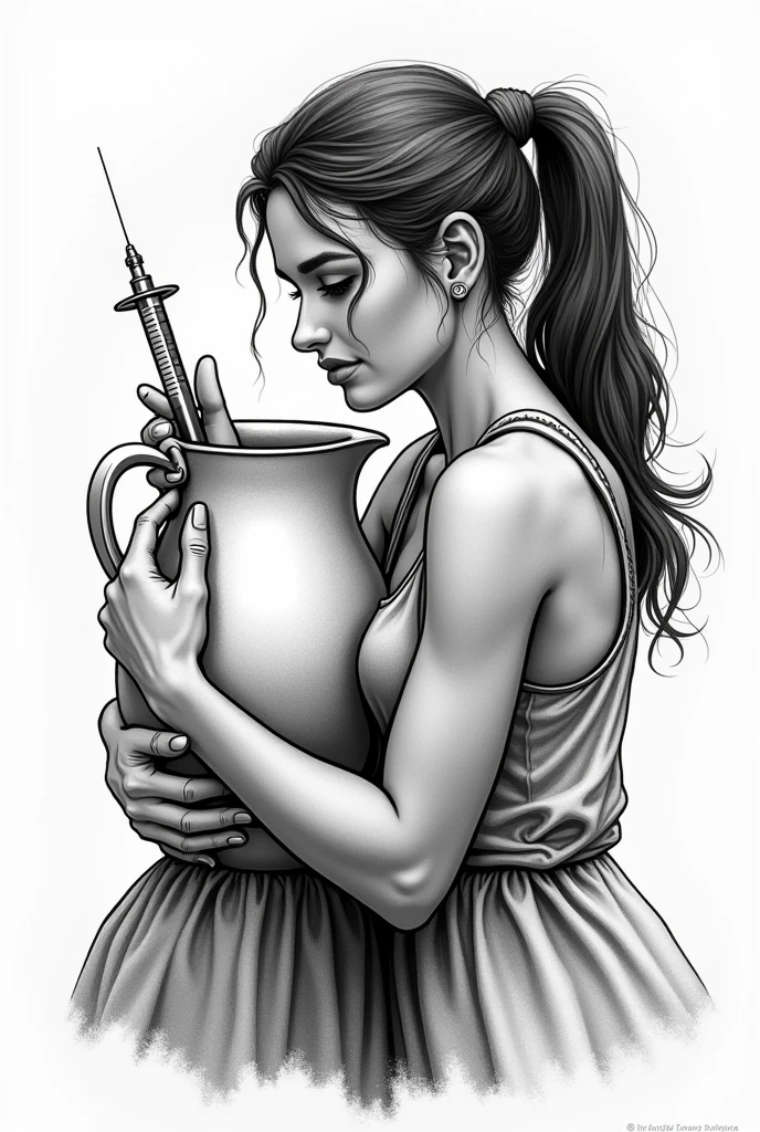 A beautiful girl holding a weapon and wearing a bowl