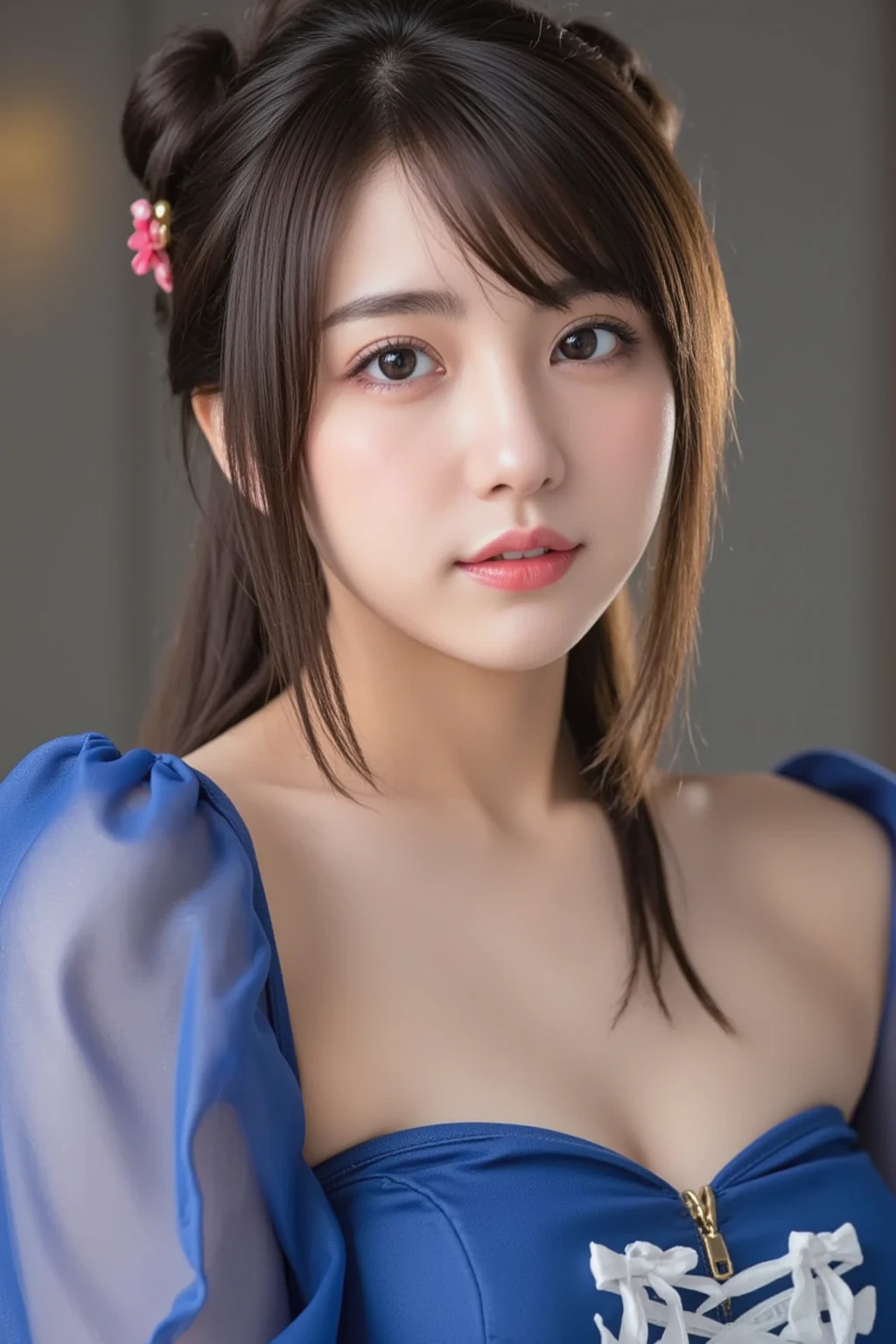 1 girl, (Wearing colorful stage costumes:1.2), Very beautiful Japanese idol portraits, Face close-up, (RAW Photos, highest quality), (Realistic, Realistic:1.4), (masterpiece), Very delicate and beautiful, Very detailed, 2k wallpaper, wonderful, finely, Very detailed CG Unity 8K wallpaper, Very detailed, High resolution, Soft Light, Beautiful detailed girl, Very detailed目と顔, Beautiful and sophisticated nose, Finely beautiful eyes, Cinema Lighting, (Simple light color background:1.3), (short hair), (Bob), Complete Anatomy, Slender body, Small breasts, smile