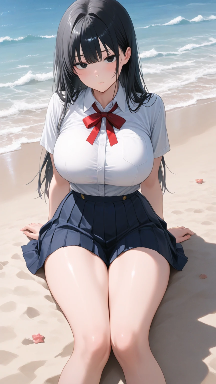 high school girl、younger sister、teenager、Voluptuous body、plump thighs、Teardrop、Twin tails、Best image quality、High resolution、masterpiece、super high quality、Spread your legs and show your panties 、Super big breasts 、Spread your legs wide、Striped bra、striped panties、とてもBig Ass、Show the soles of your feet、Cowboy Shot、Low Angle、Blushing、4K quality、Sailor suit、Big Ass、Zoom in on the lower body、wearing black knee socks、Pubic hair growing、Shooting from below、Blushed、big breasts、Embarrassed face、Embarrassed face、You're tempting me、smile、Brat、classroom、Sit on a chair