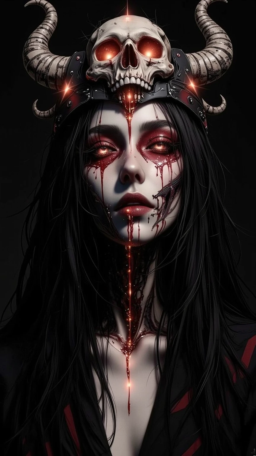 Fine matte painting,Skeleton dark angel big winged haunted castle on drawing table full of knives,terroral,uncanny,horrid,secret terror,tentaculata,vine,The eye,Uncanny Valley effect teeth,all fours,critters,Blood Moon,Cigarette butts scattered on the ground