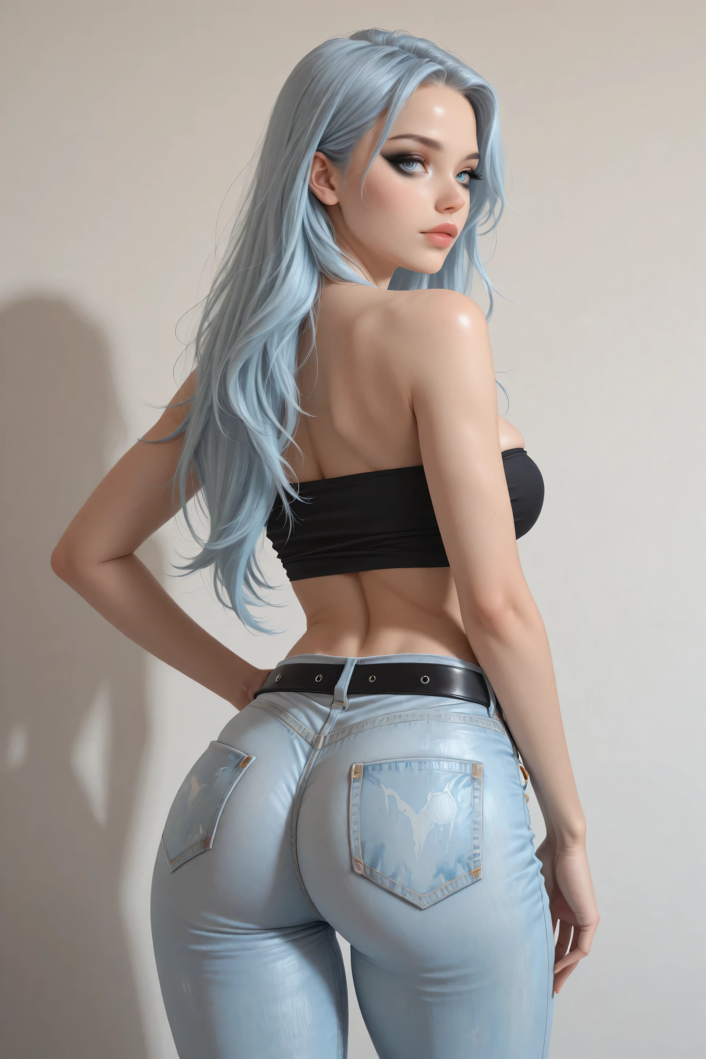 8K, Top Quality, Intricate Details, Ultra Detail, Ultra High Resolution, Masterpiece, close up shot, (full body: 1.1), Slender, Smile, (Makeup: 0.4), ((sexy pose,)), (Fluffy blue Eyes: 1.21), (()), 1girl, solo, 1 girl, ((blue hair, bangs, long hair )), close up shot, , ((tall)), (((fit body))), (((slim face))), sharp face, (( naked )) , (detailed face), sharp face, small lips, famine pose, walking pose, sexy walk, 
 ((,  )), , ((,)), detailed face, detailed breast, , ((detailed nipples)), detail ass, Narrow Waist, Skinny, tall , 175 cm tall, Muscular, Navel, Exposed Abdomen, Pointed Chest,, Beautiful girl with accentuated slender abs: 1.4, Six Pack Abs: 1.4, Bust Botox, Big, Perfect Body, detail leg, (( dark background)), black background,