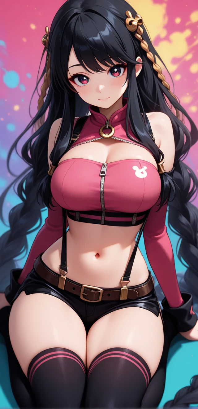 score_9, score_8_up, score_7_up, score_6_up, (24yo girl:1.1), curvy busty fat tall meaty body, strong milf, Kiara_SwimsuitVtwo, yellow eyes, multicolored hair, parted bangs, streaked hair, long hair, high ponytail, forehead mark, BREAK, swimsuit, black bikini, front zipper swimsuit, black pantyhose, torn pantyhose, halterneck, police hat, armband, pantyhose, covered navel, fingerless gloves, black gloves, pink necktie, bare shoulders, collarbone, BREAK, (masterpiece:1.2), best quality, high resolution, (detailed eyes:1.3), perfect lighting, (perfect hands, perfect anatomy), BREAK, hearts, pleasured, large breasts, sagging breast, plump, curvy, 1girl, breasts, solo, breast rest, bed, thighs, indoors, window, thigh strap, holding box, holding, box, blush, parted lips, carrying, condom box, pillow, lips,