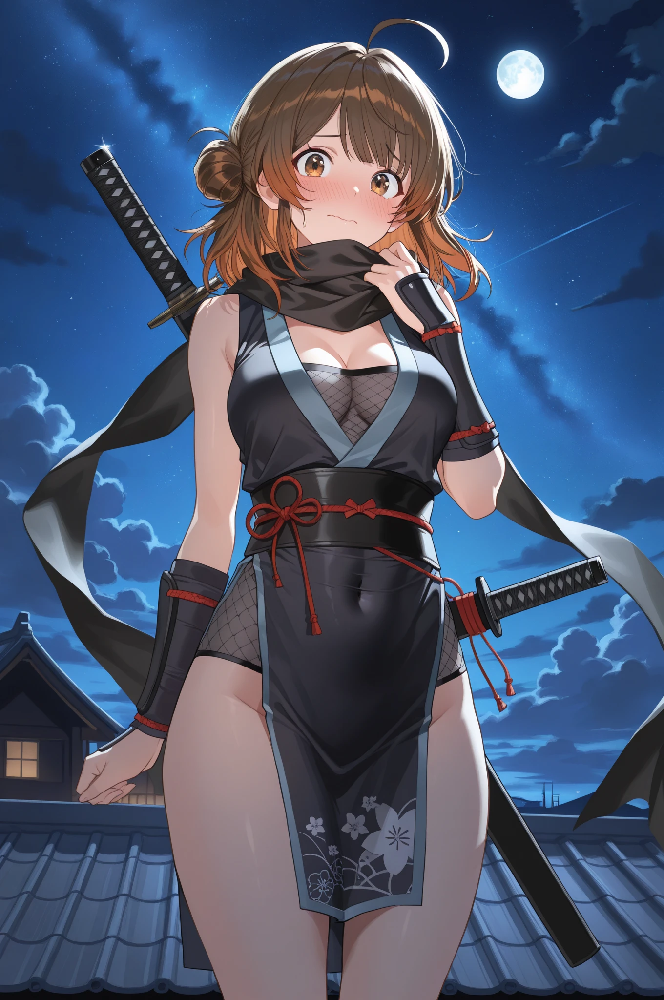 (masterpiece, best quality, 8k, highres:1.2), leotard, highleg, groin, thighhighs, elbow gloves, hero suit, fatal smile, fist, night city, street,