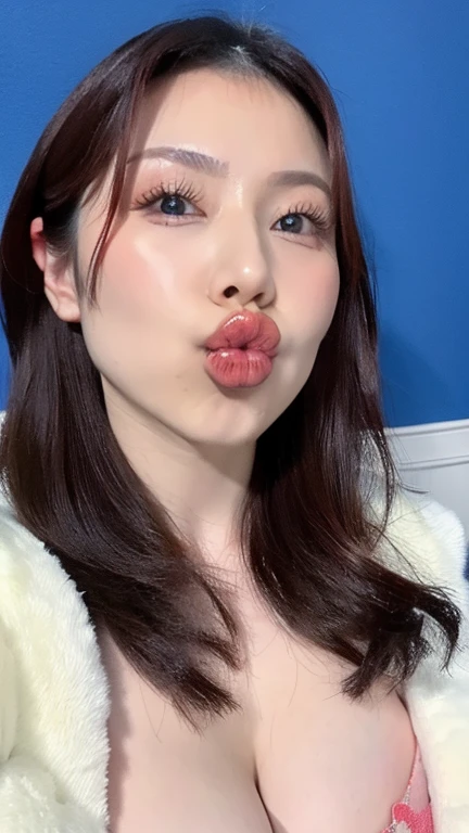 Tabletop,,Awards - Award-winning photos, Very detailed, Face close-up、Keep your eyes clearly focused, Nose and mouth,Face Focus, Woman with open mouth and closed eyes, Face Focusの接写(Street trees at night、illumination)、Winter coat、scarf、Age 35,Black-haired、Symmetrical face,Realistic nostrils、Angle from below、Elongated C-shaped nostrils,,,Browsing Caution,White Background、Sweaty skin、Skin shiny with sweatを強調する照明、((Sharp Nose))Skin shiny with sweat、Shiny skin、Big eyes、double eyelid、(My tongue is wet and shiny) ((Wet tongue)) ((French kiss))10cm to camera lens,