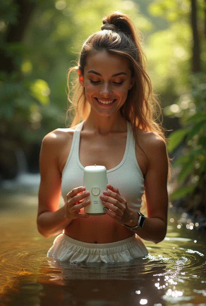 woman at the beach, sitting drinking coconut water and looking at the horizon, blond, with white dress, late afternoon, comely