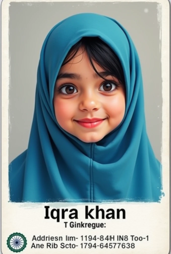 portrait of a little Asian girl wearing a red hijab, blue clothes