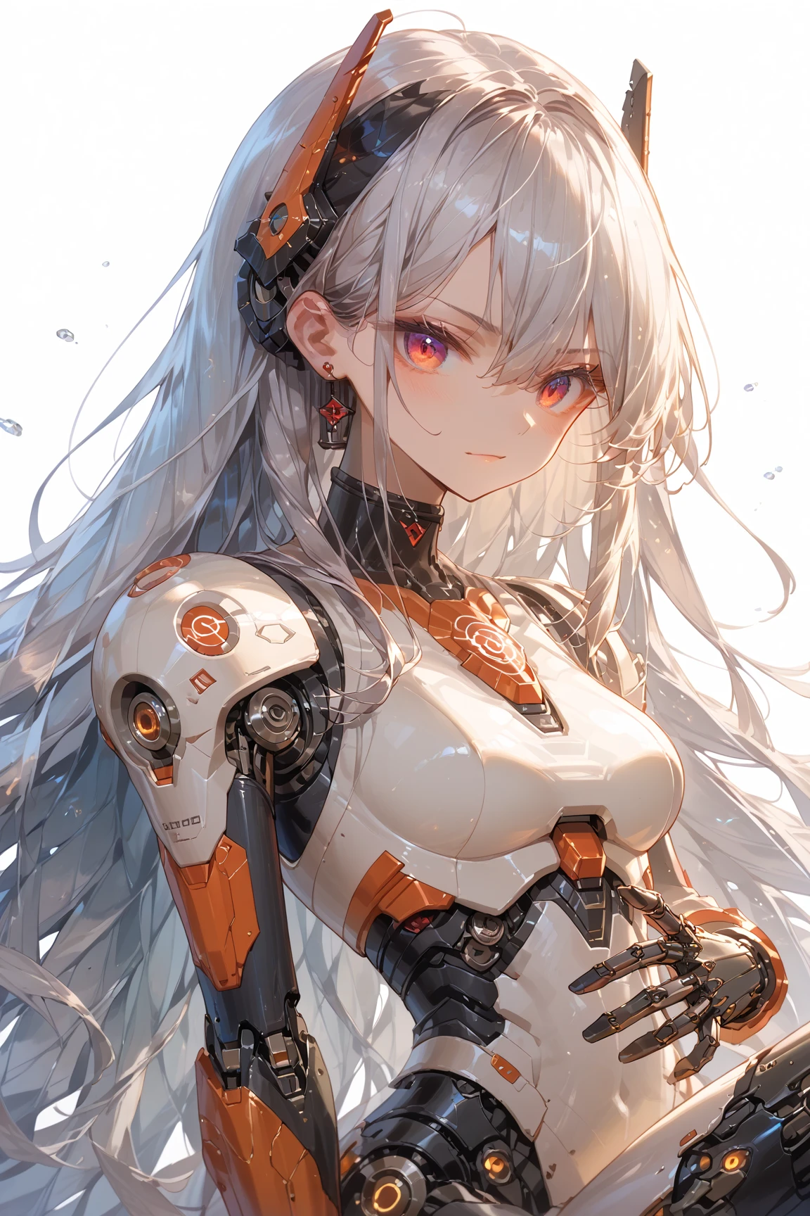 highest quality、Realistic、female、zoom、Orange Eyes、Silver long wavy hair、Hero Suit、Glossy bodysuit、slender、Dark Skin、Small breasts。Aerial、An inappropriate smile、Bust Shot、