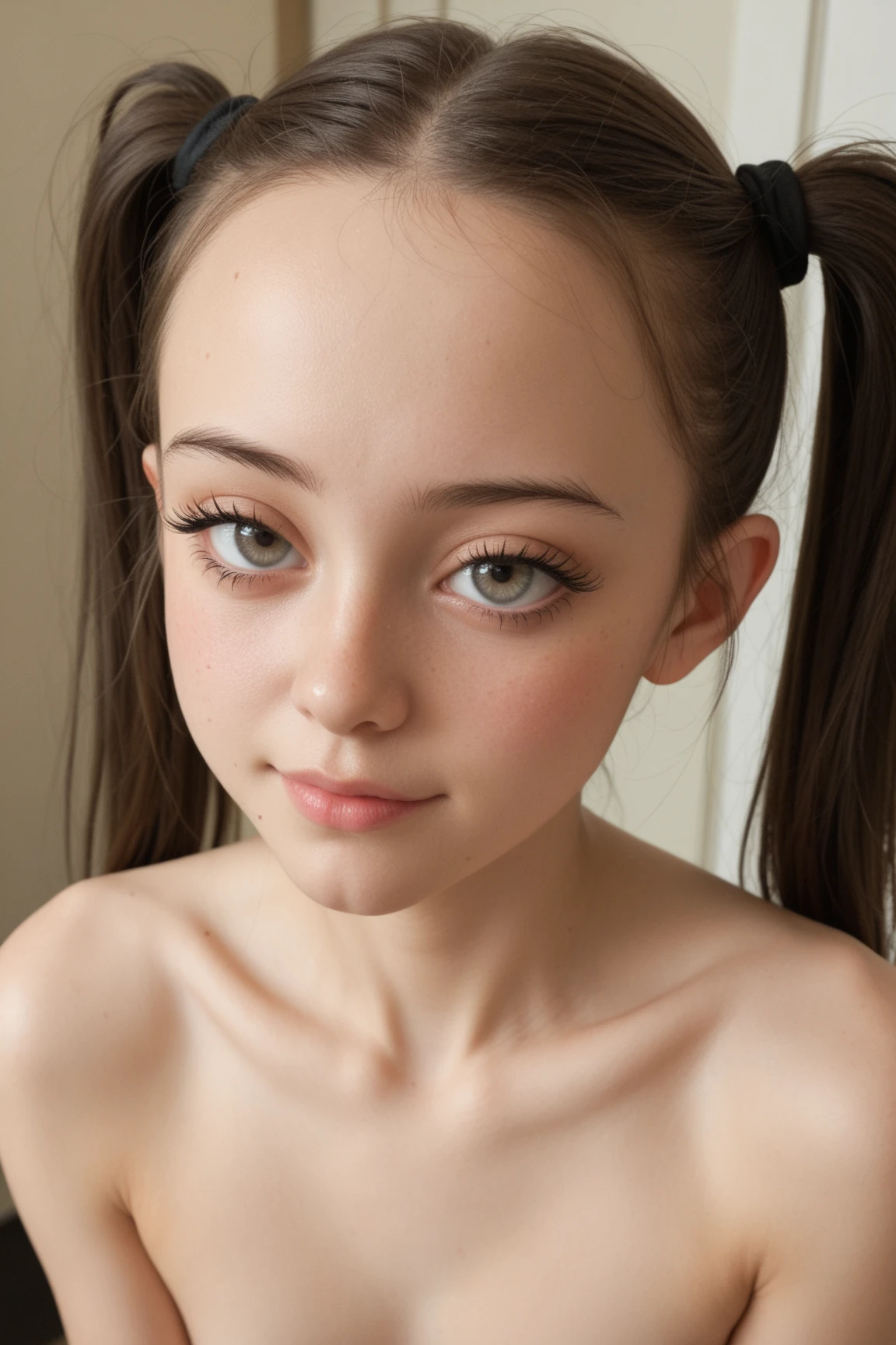 1girl, brown hair,pale skin,blue eyes a,narrow waist, petite small tits, braided hair,very skinny,red lips,nude,
nsfw,  <lora:more_details:0.8>,<lora:OC:0.5>,