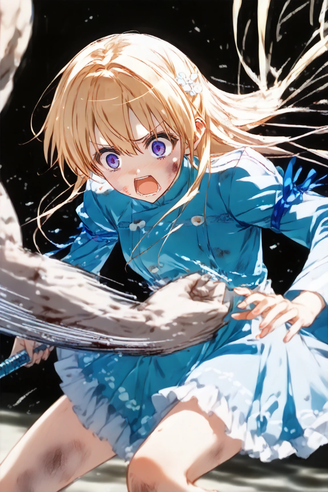 Angry face、White dressing showing panties,Pleated skirt、White and blue sailor suit,Glasses、(Leaking a large amount of urine:1.5)Showing off her skirt,Sexual action