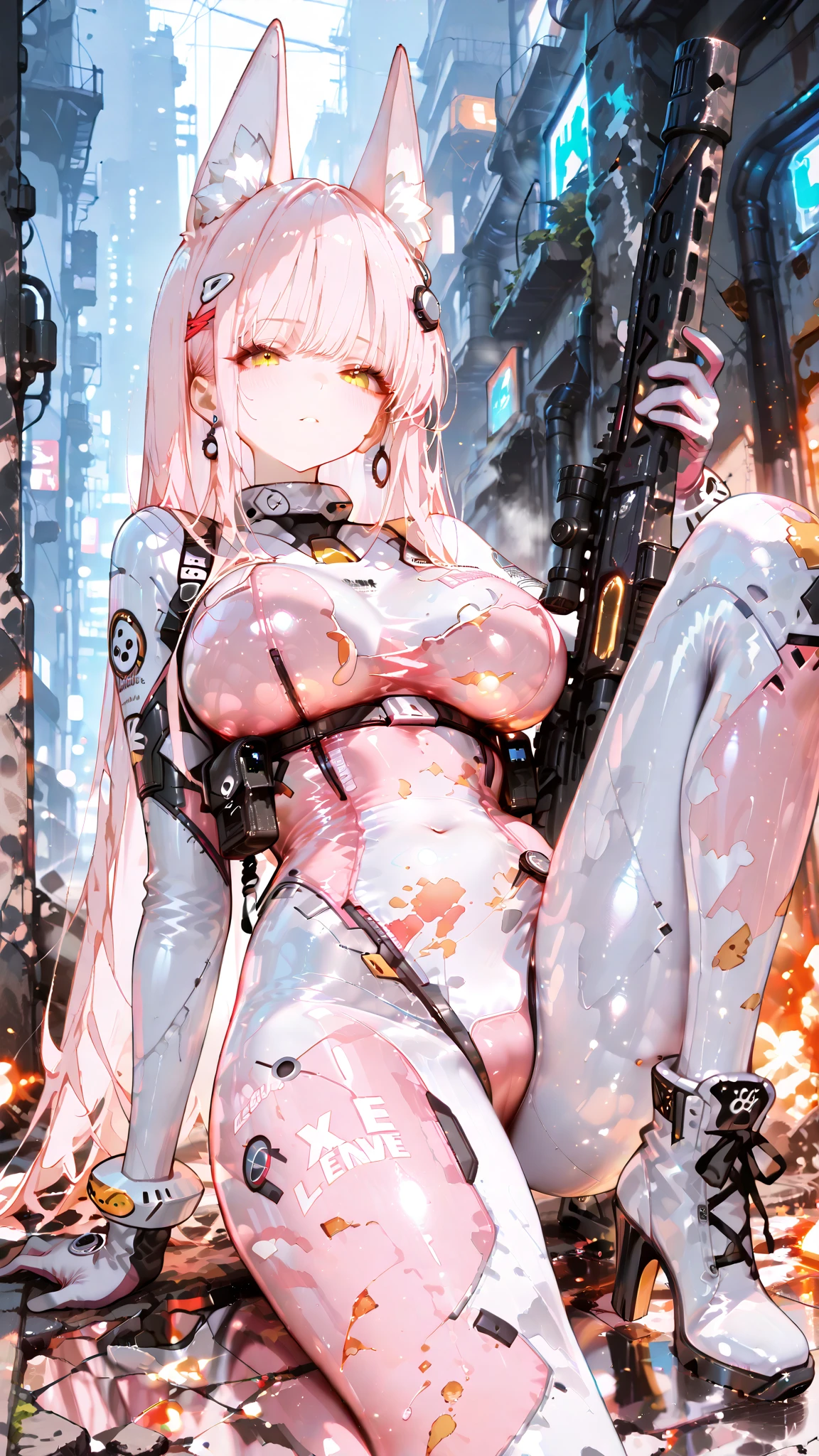 ((best quality, masterpiece))(science fiction style,:1.2)(jisu:1),1girl,solo,breasts,long hair,blush,bangs,science fiction background,full body,pink bodysuit,solo,bracelet,breasts,long hair,looking at viewer,bangs,eyebrows visible through hair,virtual youtuber,(machinery headphones:1.2),(machinery style:1.2),animal on head,depth of field,incredibly absurdres,Cinematic Lighting,Tyndall effect,moody lighting,reality,<lora:jisu3:0.8>,cowboy shot,headgear,pink hair,seductive,mechanization girl,spacecraft,(white bodysuit:1.2),head_mounted_display,cat_ear_headphones,outdoors,fighting stance,<lora:sexy_astronaut_suit:0.1>,expressionless,<lora:starfield style:0.5>,1starfield,gandom,in space,