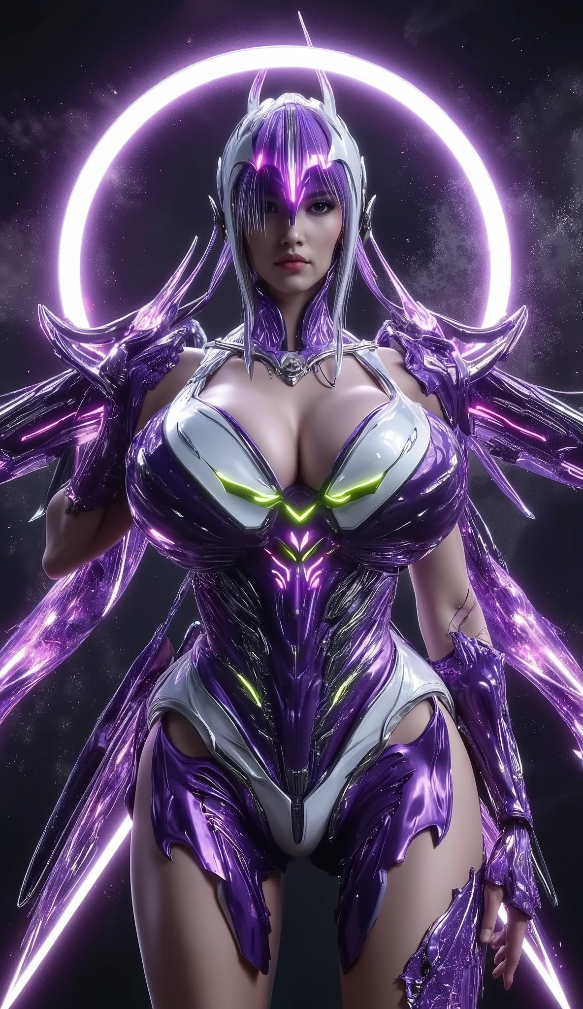 (NSFW:1.5), (BIG BUTTOCKS, 11 LINE ABS, CLEAVAGE), (HUGE FAKE BREASTS:1.5), (MECHA GUARD ARM:1.3), GOLD, (MAGENTA SHINY MECHA CYBER ARMORED, MECHA SKINTIGHT SUIT:1.5), (SWEAT BREAST:1.5), (CLOSE UP UPPER BODY:1.3), (FEMALE FOCUS:0.886), (WALKING DOWN HALLWAY OF FUTURISTIC SPACE STATION:1), (BRIGHT LIGHTING:1.5), SUPER TEXTURE, UNREAL ENGINE RENDER, PHYSICALLY-BASED RENDERING, ULTRA HIGHT DEFINITION, (BACKGROUND FANTASY FLOATING CYBER CITY), EARRINGS, (1GIRL), SOLO, SHINE, 16K, 1080P.