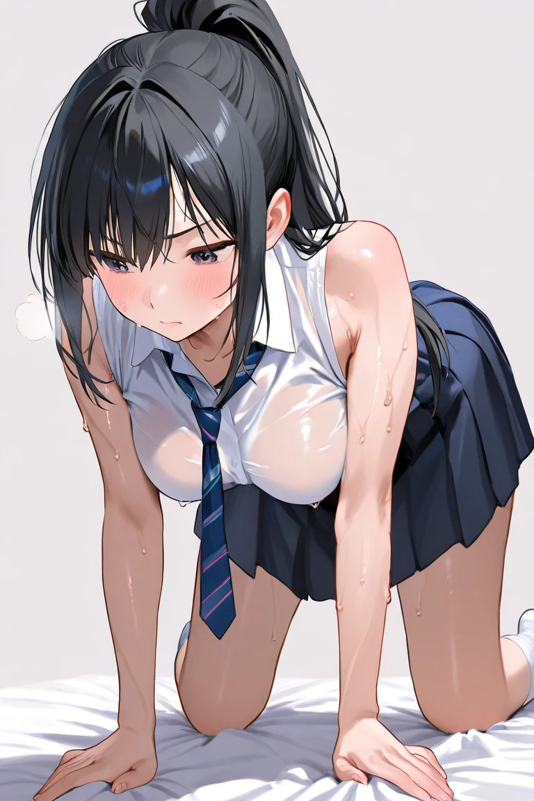(masterpiece, best quality:1.2), front shot, 1girl, kawaii, (super big breasts, micro waist, very long legs:1.4), Black hair, (medium hair), short height, scrawny and thin body, tiny cute face, overjoyed, serafuku, pigeon-toed, wet and sweaty, big visible ribs, sex with ejaculating super big penis ugly man, Cowgirl position, V sign, Trembling