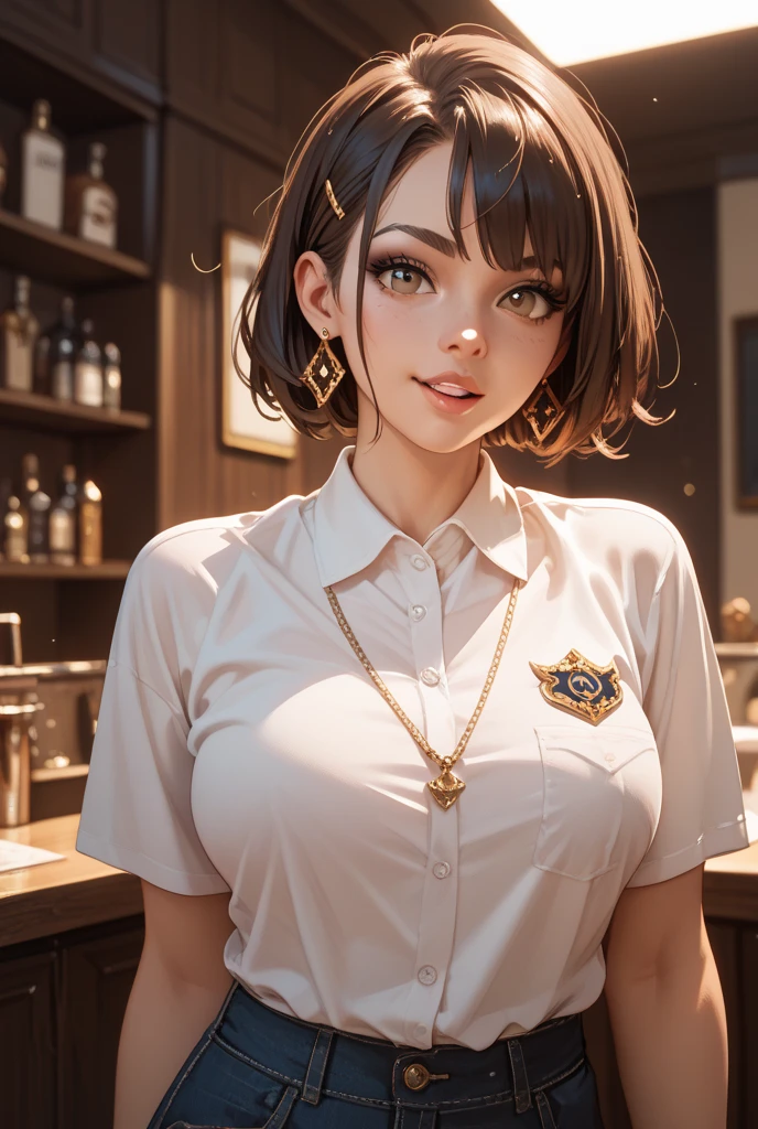 (ultra realistic,32k,RAW photo:1.1),(high detailed skin:1.1), 8k uhd, dslr, high quality, film grain, (makeup, mascara:1.1), lips,(thick\lips\),
(shiny glossy translucent clothing:1.1),<lora:miyoka:0.7>miyoka, hair_bun,brown_hair,(brown_eyes:0.75), office lady,(white buttoned shirt),skirt,(huge breast:0.9),<lora:add_detail:0.99>,
upper body, looking at viewer,
(busty:1.1) , (chubby:0.1),(Specular highlight neon pastel light :1.1), <lora:LowRA:0.4>, dark theme,blank background ,(glowing lights background:1.1)