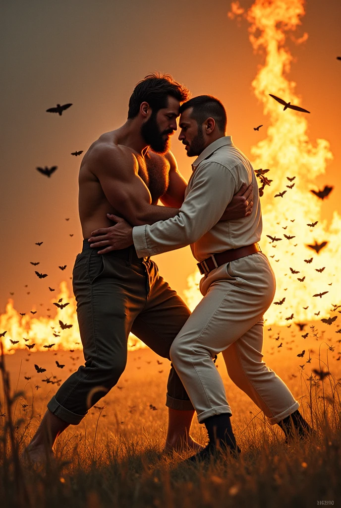 two cowboys wearing boots, having hot sex, one of them penetrating the penis in the putro's anus.