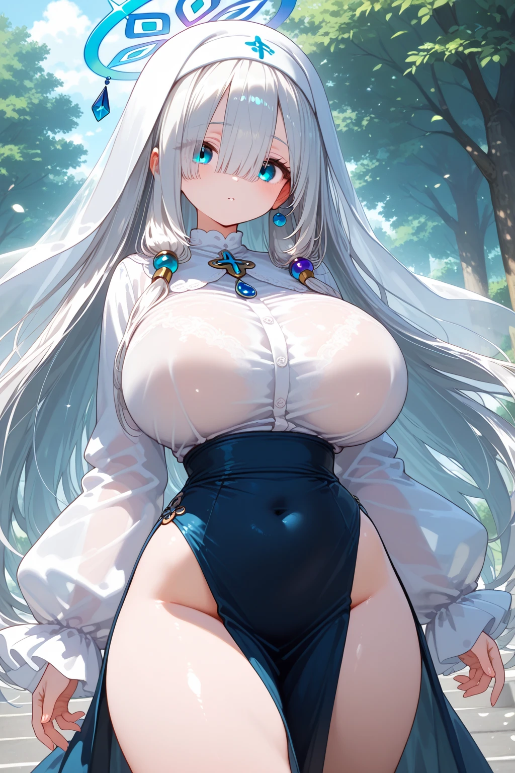 sagging breasts, A pornographic hot little girl, sweating, suado, Peitos grandes e flacidos, pele clara, Dwarf, Perturbado, corar, roupas usando um cheongsam curto azul branco, see thru, tight panties, cabelos pretos,doloroso, Olhos grandes, raise your arms、sorriso miscievous、coxas coxas coxas coxas coxas、de quatro、Pose da pata, NSFW:2.0, De fundo uma floresta nevada, tranquila e encantada, revela uma paisagem de conto de fadas. The ground is a carpet of soft snow, the bare tree branches hold delicate snowflakes, e os pinheiros curvam-se sob o peso da neve. The fresh air is interrupted only by the gentle murmur of the wind. The color palette is muted, dominada por branco e azul. Each element contributes to creating an icy and magical setting, onde a floresta parece aguardar pacientemente a chegada da primavera.
