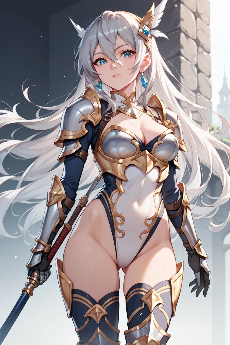 Very detailed、highest quality、Best image quality、masterpiece、8k、Sparkling blue eyes、Anime Face、A kind smile、Open your mouth、Big Breasts、Long blonde curly hair、(SFW Giant)、Cowboy Shot、(White Thong:1.5)、(Muscles of the whole body)、Horn、Professionally、nude、(NSFW:1.5)、(Bikini Armor:1.5)