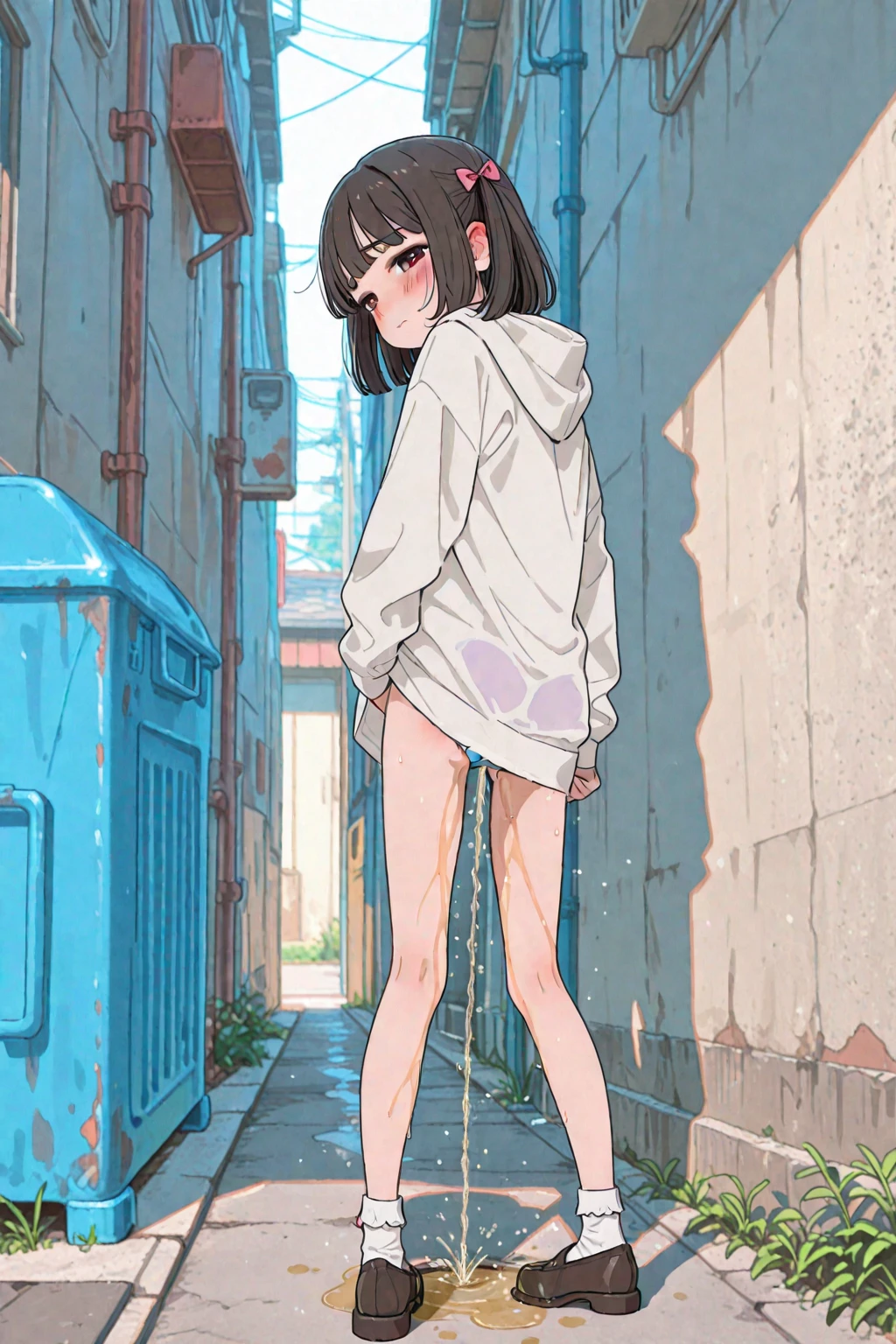 On the tennis court,Back view,back、naked,Long scarf,loafers,White loose socks,Hime cut,Long Hair,bag、cel animation,raffed Asian , Surreal school girl, High school girl posing, Surreal school girl, Young and thin gravure idol, Young Sensual Gravure Idol, Asian, so beautiful, Cute school girl, Young and cute gravure idol, A real young gravure idol, beautiful Asian