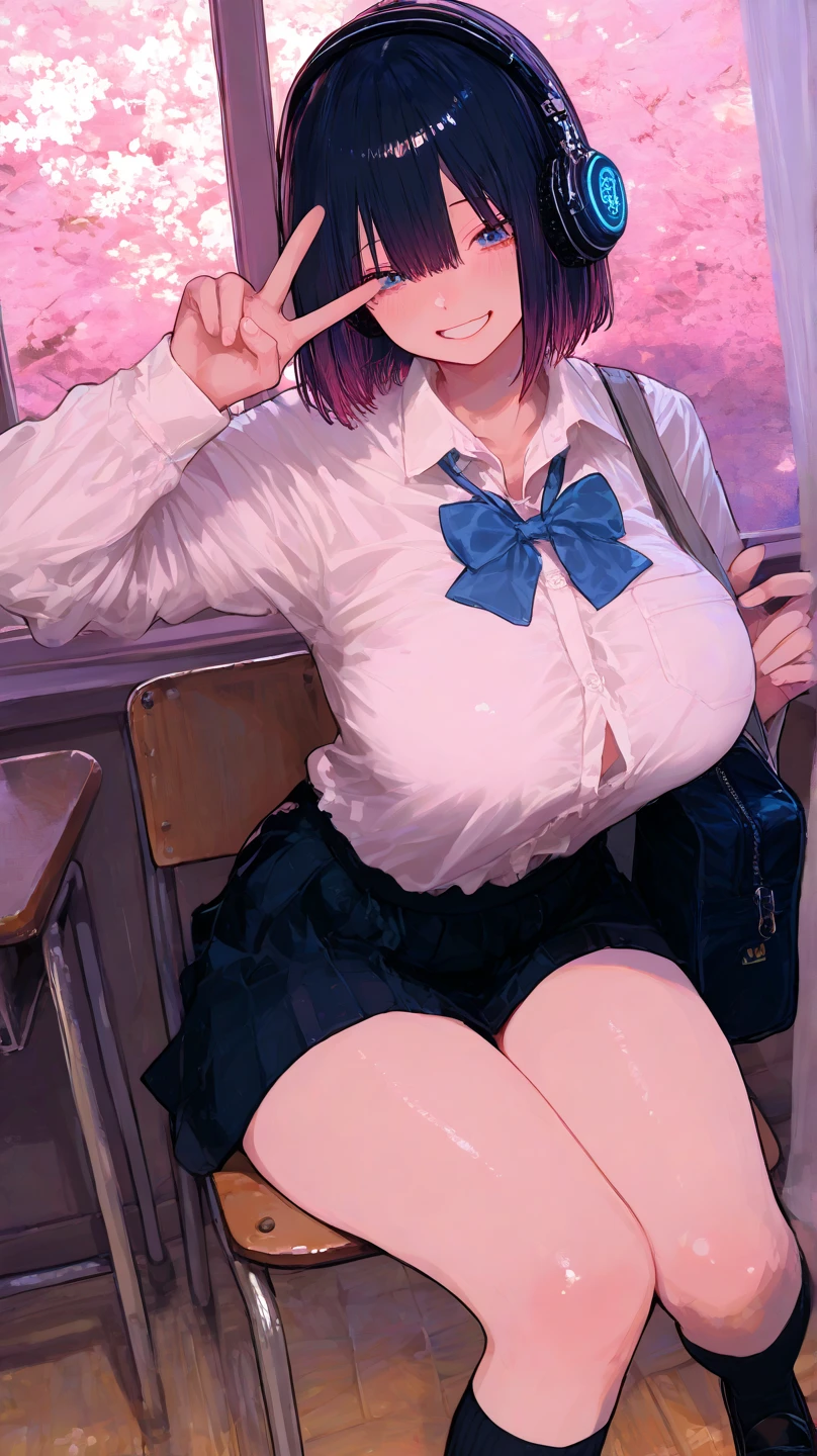(masterpiece)、(Best image quality)、(Very detailed)、(Very detailed)、4K、(8K)、Best image quality、(beautiful), 1 Girl,Huge breasts、Thick thighs,Noise Reduction、Emphasis on the crotch、Breast Augmentation,(Black Pantyhose:1.3),(nsfw :1.3),Crouching,Spread your legs,(school uniform:1.2),(Bukkake on thighs:1.2),(pubic hair:1.3),(Eyes are hearts:1.3),smile,(Sex slave:1.3)