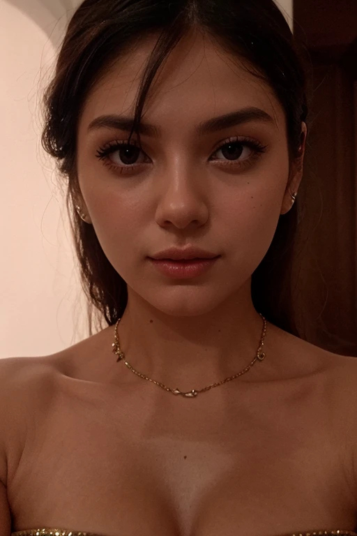 (Best quality, high resolution, masterpiece: 1.3), beautiful Malay woman, big breasts, intricate details, ((almost)), sharp focus, professional, realistic, real life, hyperreal, photorealistic, fine details, best quality, wallpapers Highly detailed 8k unity CG, perfect artwork, Full body, shining eyes, realistic, perfect female hourglass figure, thin waist, wide buttocks, looking at the viewer, very delicate and beautiful, top quality, beautiful detailed girl, beautiful eye details, facial lighting, film lighting, perspective, realistic facial expressioneautiful and shapely face, delicate and beautiful eyes, perfectly proportional face, very detailed skin,((cream towel colour ), diamond necklace, luxury hotel