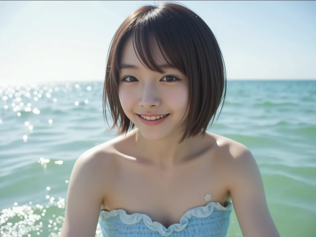 (8k), (best quality), (masterpiece:1.2), (realistic), (photorealistic:1.37), ultra-detailed, 1girl, looking at viewer, smile, 背景は瀬戸内海と来島海峡大橋