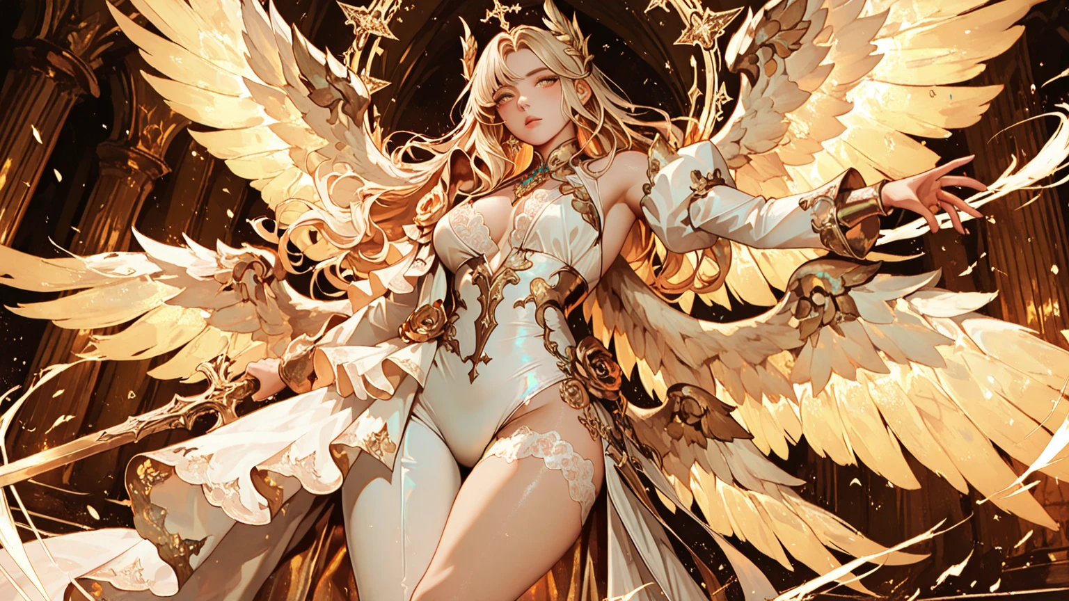 arafed woman in a dress with wings in a body of water, 2. 5 d cgi anime fantasy artwork, angel knight girl, by Yang J, fantasy art style, anime fantasy illustration, full - body majestic angel, anime fantasy artwork, detailed fantasy art, beautiful fantasy art, beautiful cyborg angel girl, beautiful female angel, of beautiful angel