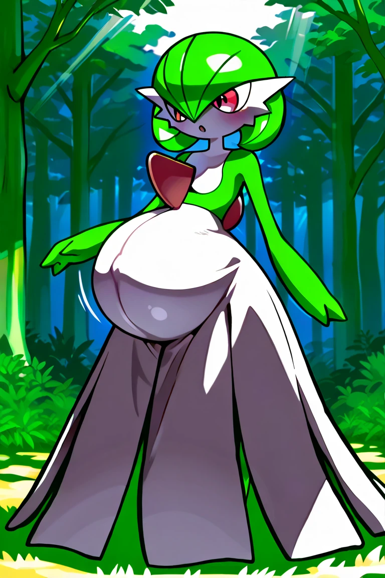 GardevoirXL, gardevoir (Pokemon), pokemon, Monster girl quest, gardevoir, anthro, white skin, large breasts, thick thighs, wide hips, seductive mature smile, smug, (half open eyes), blush, 1boy, 1girl, larger female, large female, front view, (pov), forest background,((standing footjob)), female standing over boy, standing on penis, pressing foot against penis, crushing penis, foreskin, retracted foreskin, cumming, looking at eachother, looking at boy, scared boy, fearful boy, (squeezing penis between feet), penis between toes, squeezing penis, pulling down foreskin, (large breasts), (standing female), boy being pinned down by larger female, pinning down boy, (low angle), (((health bar))), masterpiece, score_above:9, pokemon masters ex, game style, (((feet placed on penis))), ((hands on hips))