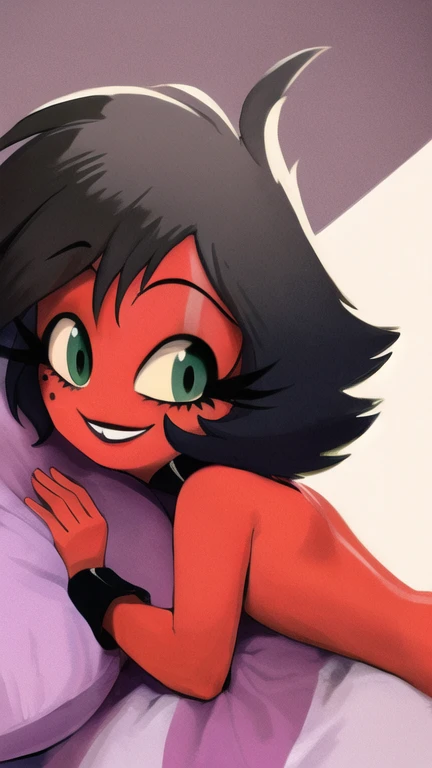 Ralph Bakshi Style, gesugao:3.0, Curvy blue eyed girl with long wavy black hair and small breasts, (extreme nsfw):3.0, lewd:3.0, (pubic_stubble):4.0, nudity, bedroom, cum:3.0, night