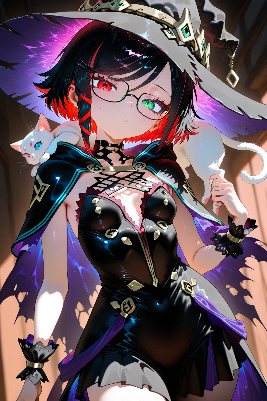<lora:tatsumi_v1-000025:0.8>, tatsumi, (black & blue hair), ahoge, eyepatch, long hair, upper body, chibi, wide face, hat, crescent,