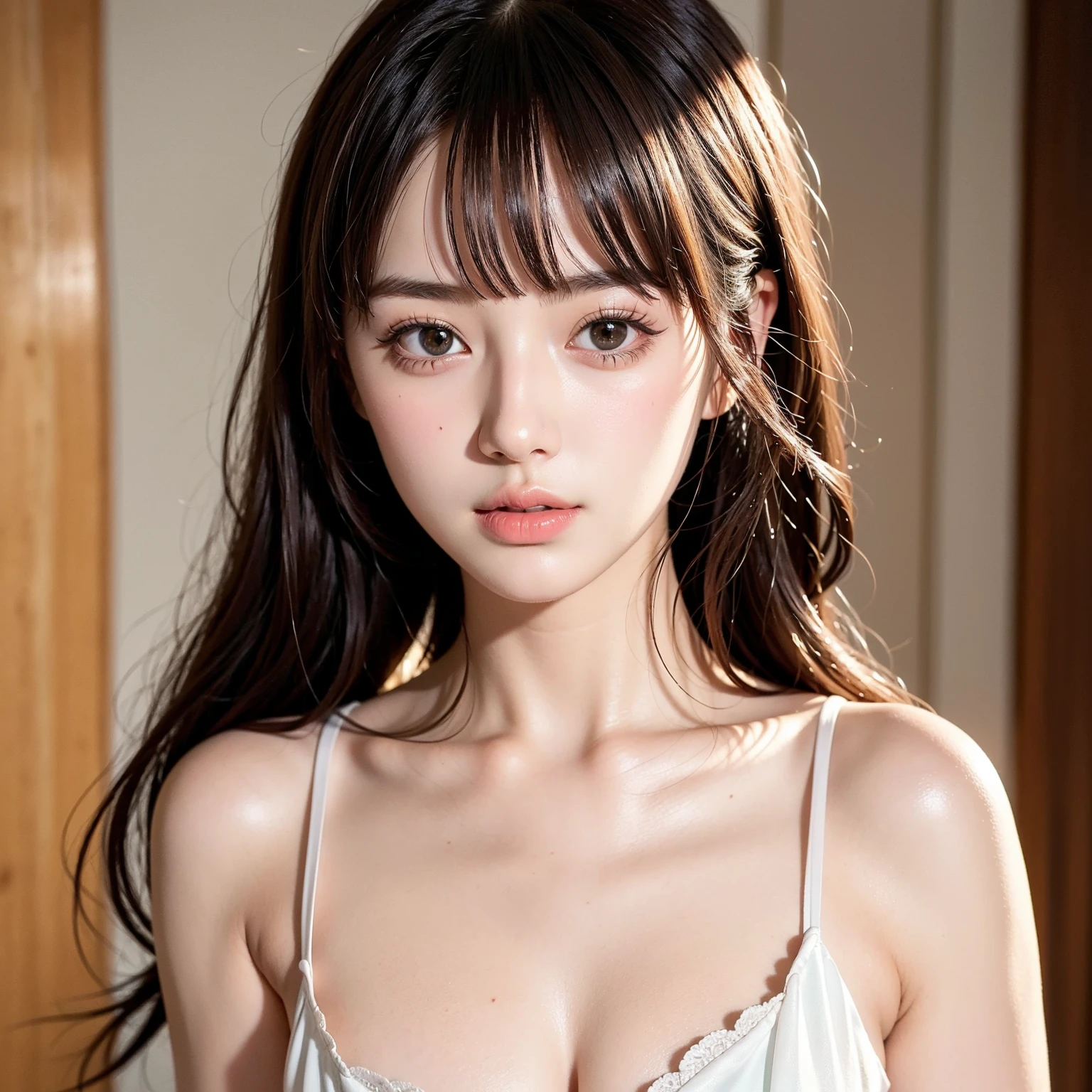 8K, best quality, masterpiece, Ultra-high resolution, (realism: 1.4), original photo, (Realistic skin texture: 1.3), (Film Grain: 1.3), (Selfie Angle), 1 girl, Beautiful eyes and face details, masterpiece, best quality, close up, Upper Body, Looking at the audience