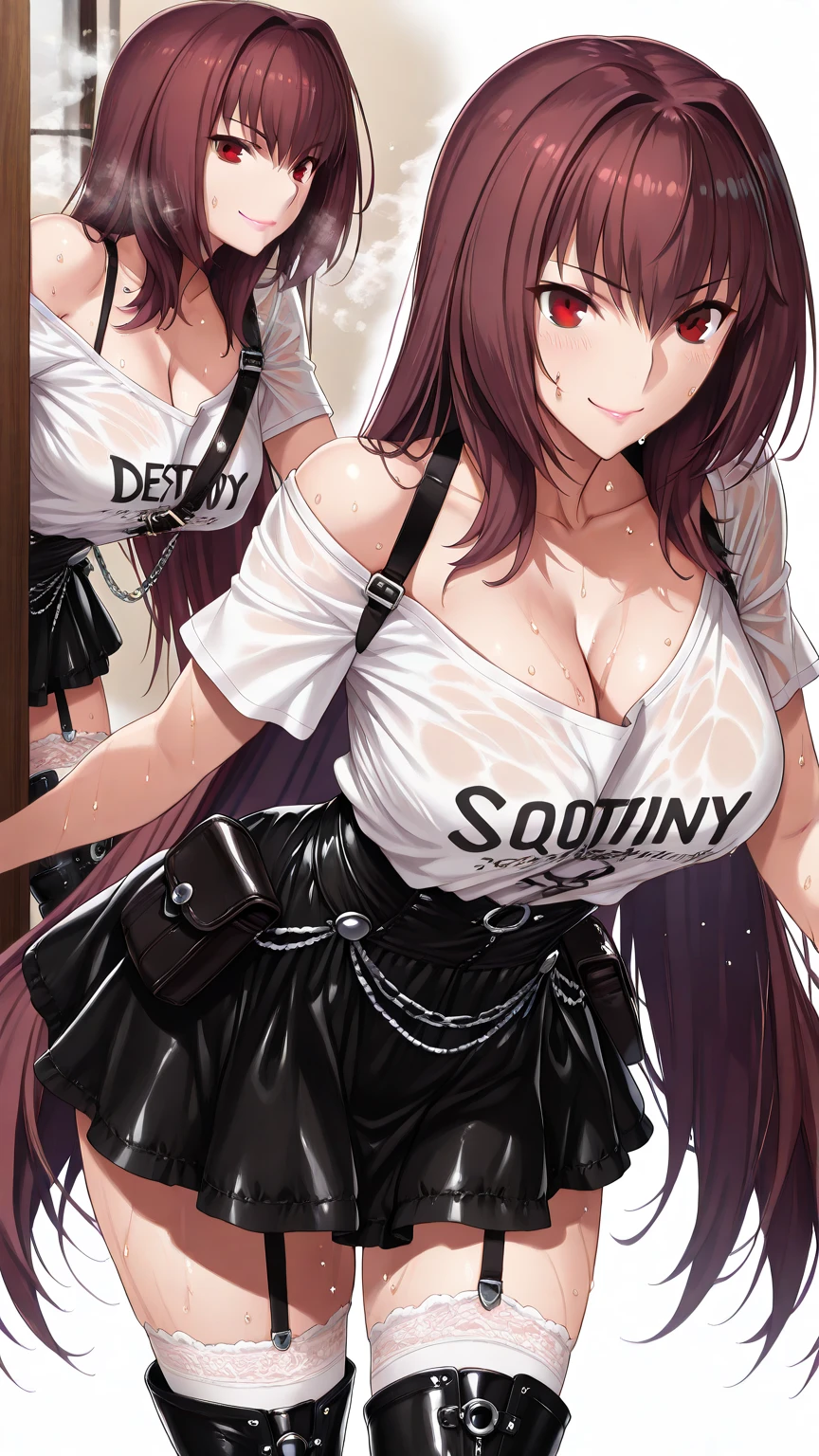 dark elf skin, Huge breasts, Maternal pose: Standing next to the pole (1.2 meters high) Put your hands behind your back, With iron collar, iron lock, Wristband, Leather collar, and shackles,Dim lights,a happy expression,Dark Magic, Dark Forest, negaive energy, hell, Blank, Star, Black Hair,A girl,M pose,squatting,squat,photo,Unreal Engine 5 Photorealistic Rendering,(Cover comic magazine:1.6),game character, Role Player, Standing on Kyoto Castle, Pretty Face, Arm tattoo,Chest tattoo,ace of spades,Belly tattoo,Body hyperreality,thick muscular,Wet,fluid dripping from body,Sweat,Underground Milk,Excellent!! Types containing bobelon, Big Case, Nourishes and brightens your body, Brown short hair,Black lace dress,put your hands on the chest,Heart-shaped,Black boots,Side back,Fisheye view