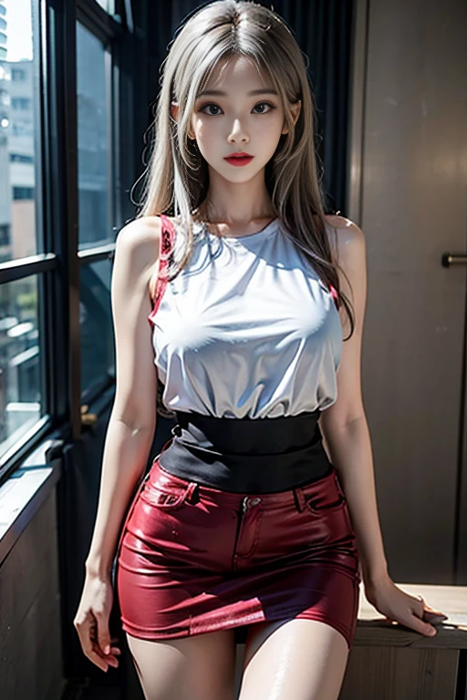 masterpiece,best quality,absurdres,photorealistic,mature female,sagging breasts,<lora:huizhen:0.6>,red_hair,long_hair,bare_shoulders,pantyhose,pencil skirt,