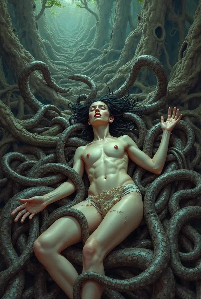 A painting by Caravaggio depicting a woman bathing with octopus tentacles wrapped around her body