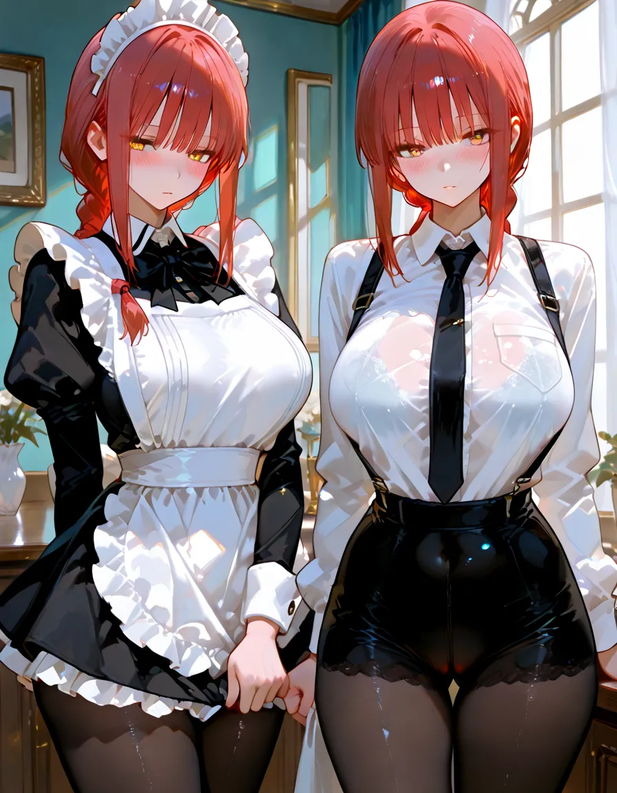 /draw ai_generated curvy_body curvy_female curvy_figure The average cup size female_only huge_breasts looking_at_viewer +maid solo_female solo_focus stable_diffusion waitress orange_hair green_eyes lifts the skirt showing black panties legs in pantyhose --auto --s2