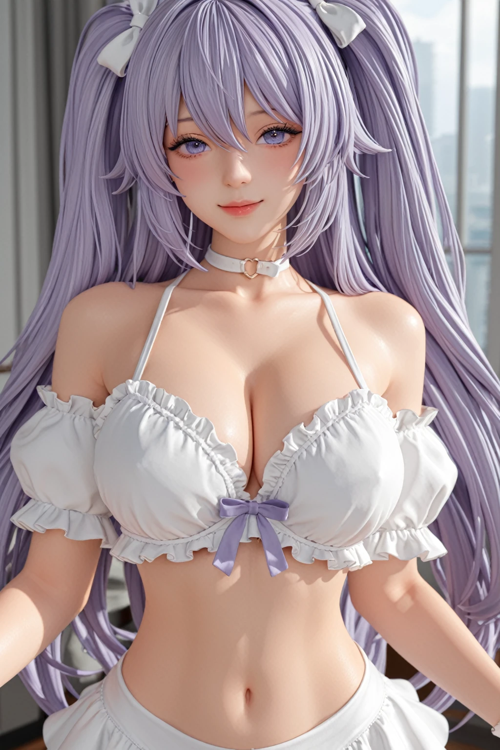 A close-up of a beautiful girl with long purple hair and a purple wig, 3D realistic anime, hyper-realistic anime, CGI anime, CGI anime style, anime realism anime, realistic anime, ultra-realistic accurate faces, 8k highly detailed face, ultra realistic face, anime realism, semi realistic anime, realistic face-body hybrid