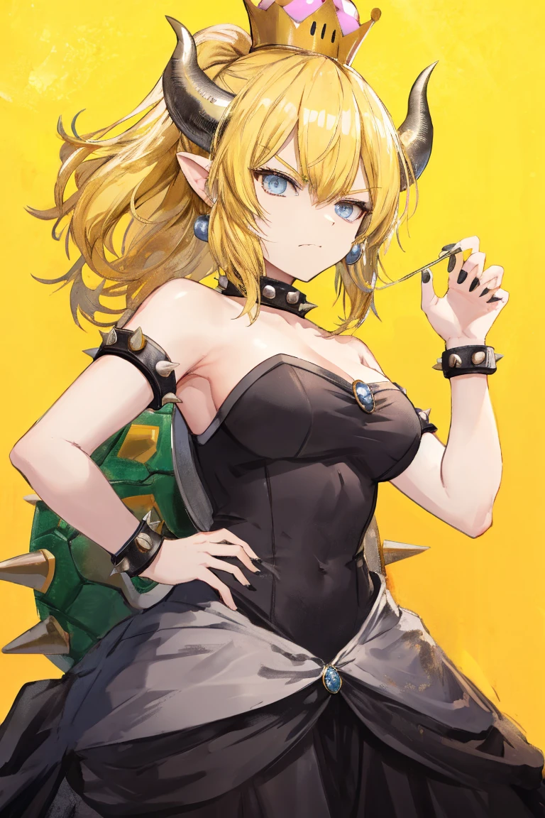 best quality, high resolution, large breasts, blonde hair, blush, Evil smile, cowboy shot, looking at viewer, bowsette, pink lip, in a volcano with lava, (((sexy shoulders))), (((shoulders Focus))), (((ass)))