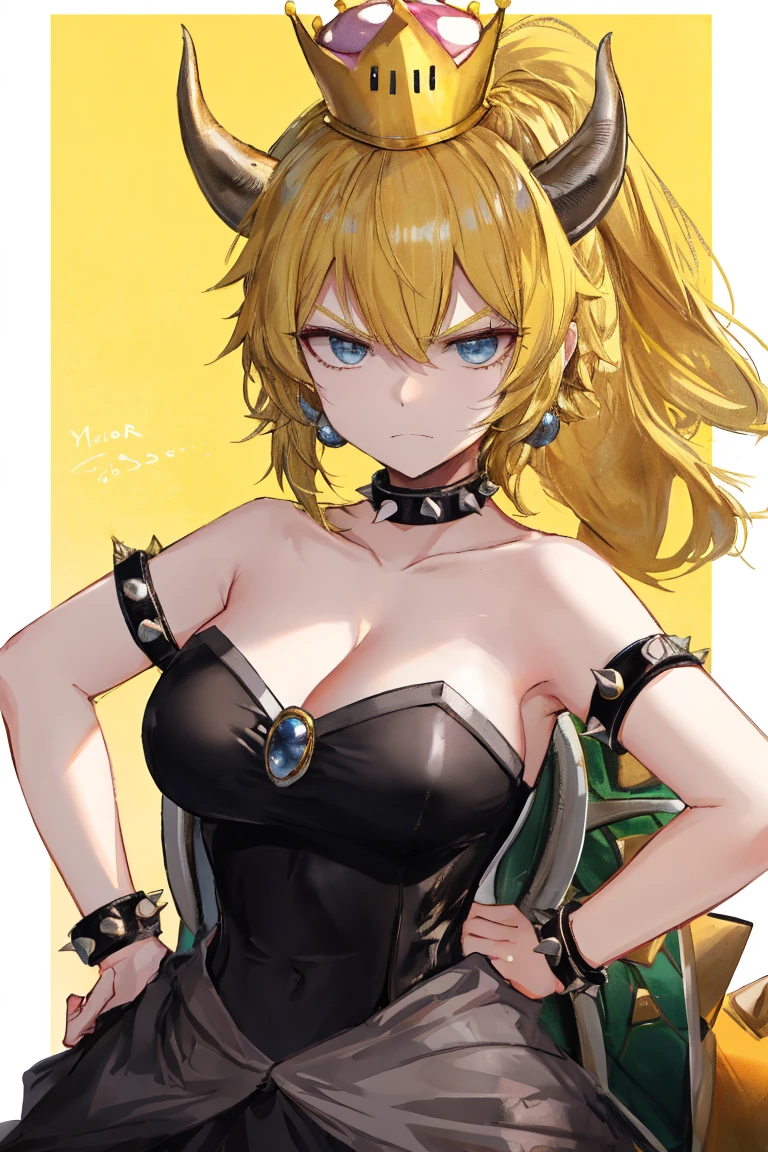 1girl, (solo:1.2), (looking at viewer:1.5), (interesting pose:1.2), (dynamic pose:1.2), (huge breasts:1.2), (happy:1.1), (cowboy shot:1.3), (curvy:1.4), wide hips, slender waist
<lora:Houtengeki [MockAi - v1.0]:0.8> houtengeki, soft shading, (masterpiece:1.3), (best quality:1.3), (perfect anatomy:1.4), highly detailed, <lora:Mario - Bowsette [Numeratic - v1.0]:1> bowsette, horns, white horns, blonde hair, long hair, spiked choker, spiked collar, cleavage, black dress, bare shoulders, earrings, large breasts, long dress, (night:1.5), (dark alleyway inside a large city:1.2), (chainlink fence:1.2), (trash lying around:1.2), concrete, sparse lighting, (dystopian)