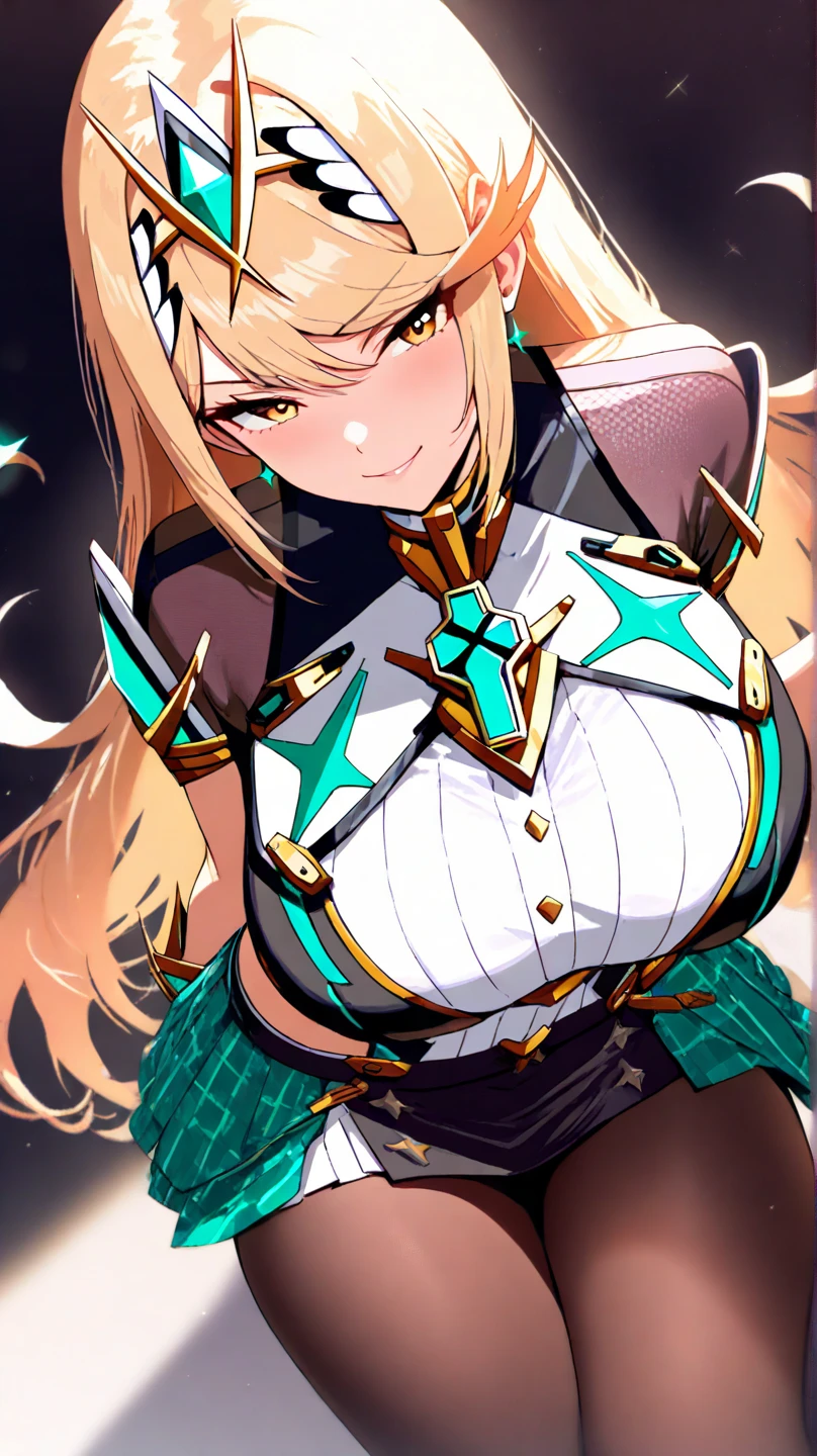 Mythra from Xenoblade, cleavage, big breasts, long hair, blonde hair, sexy girl, 1 girl, masterpiece, best quality, high resolution
