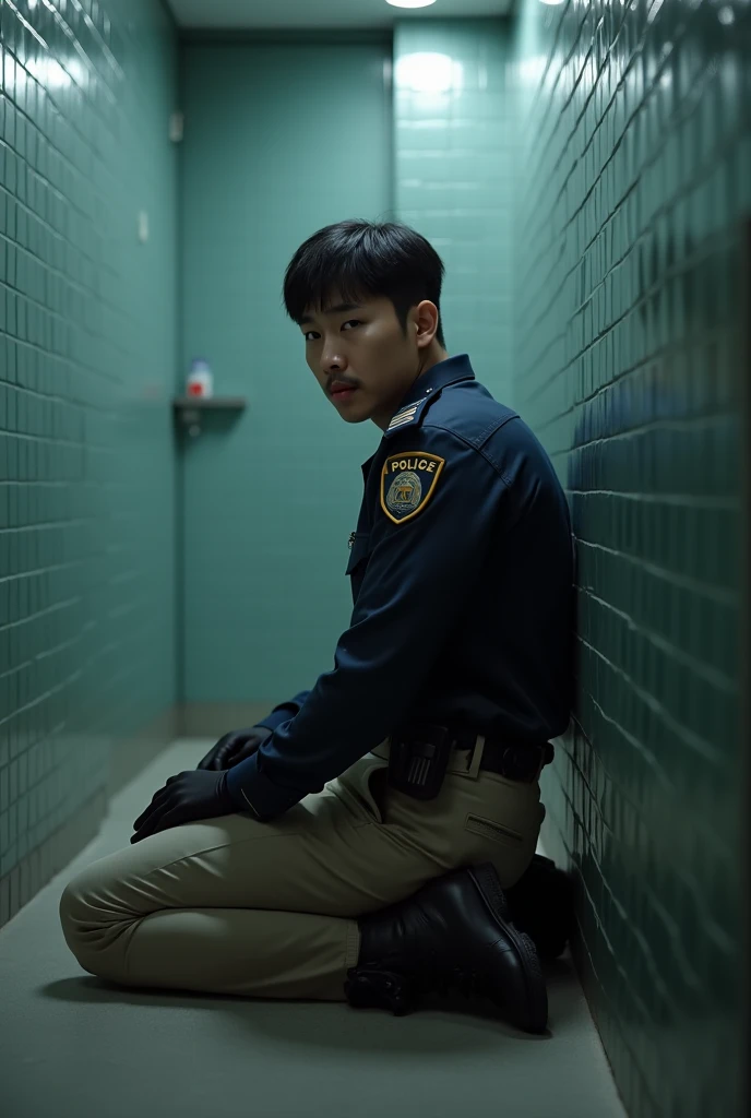 Korean guy standing in front of police station