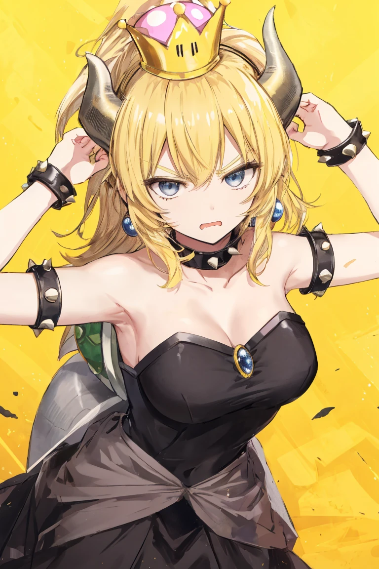 Woman's sharp teeth, light-skinned, Monster Girl, Yellow eyes, medium boob, Shorts, Beautiful bra