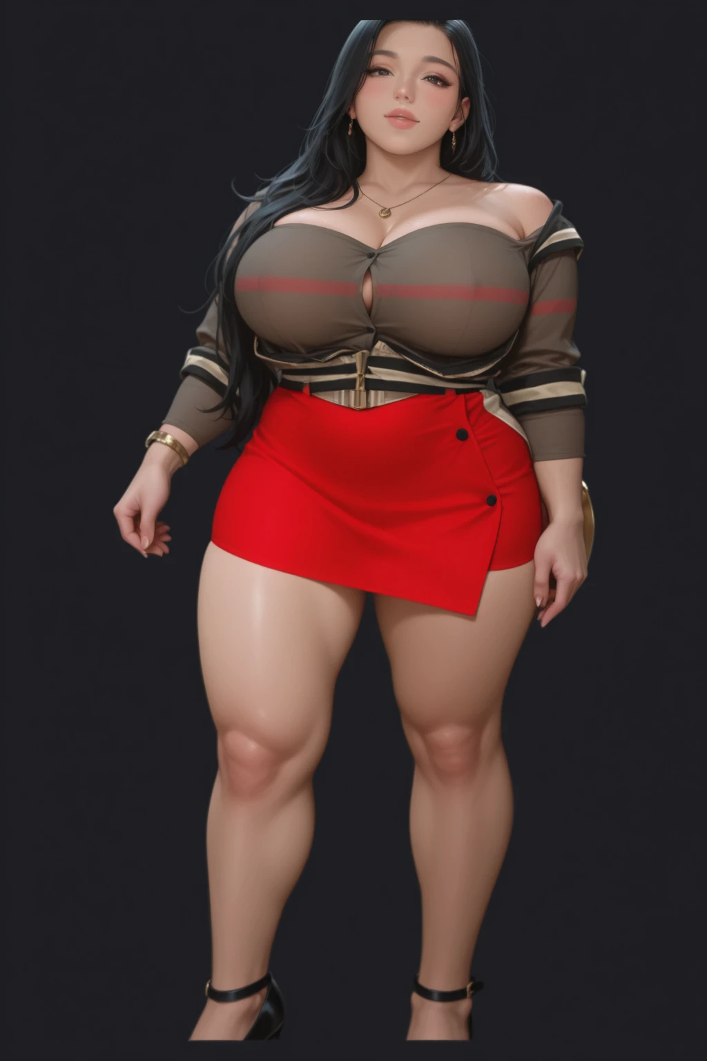 Photorealism, detailed, Human, black hair, long hair, flowing hair, young, happy, freckles, pale skin, goth, red lipstick, choker, black eyeshadow, slightly chubby, belly overhang, wide hips, thick thighs, bottom heavy, short stack, voluptuous, hyper bulge, genital outline, erection under clothing, gynomorph, cleavage, cleavage overflow, hyper, hyper breasts, t-shirt, boxer briefs, selfie, reflection, seductive, bedroom eyes, phone, looking at phone, bedroom, dark background, black bedding, high-angle view, side view, lying,