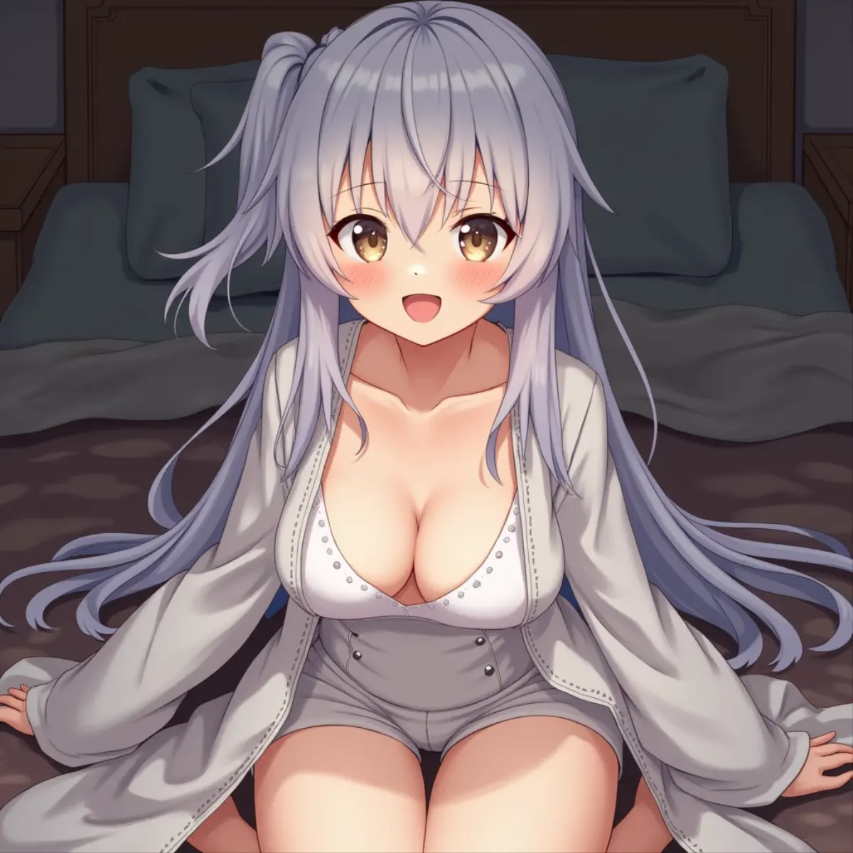 masturbation behavior anime Big Breasts bed Spread your legs tits Pussy beautiful girl Silver Hair Elf Slanted Eyes Sex Black man Ahegao White turbid liquid Plump