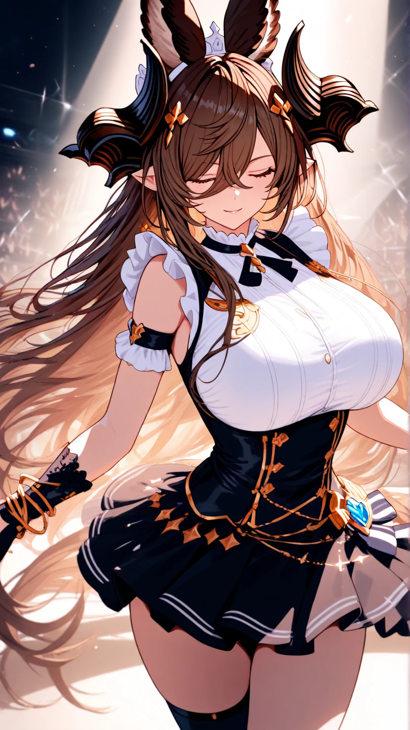 ((Beautiful Beautiful Girl)),(glay eyes), 1  and slender woman, degree々big breasts, ((brown beige hair)),((Medium long Hair)),In 8K, top quality, (highly detailed head: 1.0), (very detailed face: 1.0), (highly detailed hair: 1.0),((sheer black dancer costume)), Detailed official artwork, clean detailed anime art,((Doll joints)),((ruins))