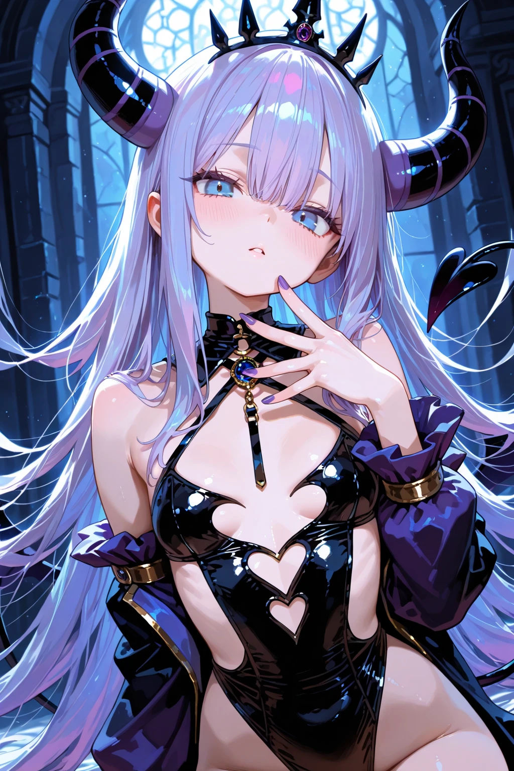 ((pussy,pussy juice,tail pussy)),demon girl,evil smile,masterpiece,best quality,ultra-detailed, ray tracing,perfect lighting, cowboy shot,(shiny skin:1.2)[wet with oil:0.3],reflection, <lora:GoodHands-beta2:1>, <lora:tailpussy-v1.2:0.6>, <lora:flat2:-0.5>