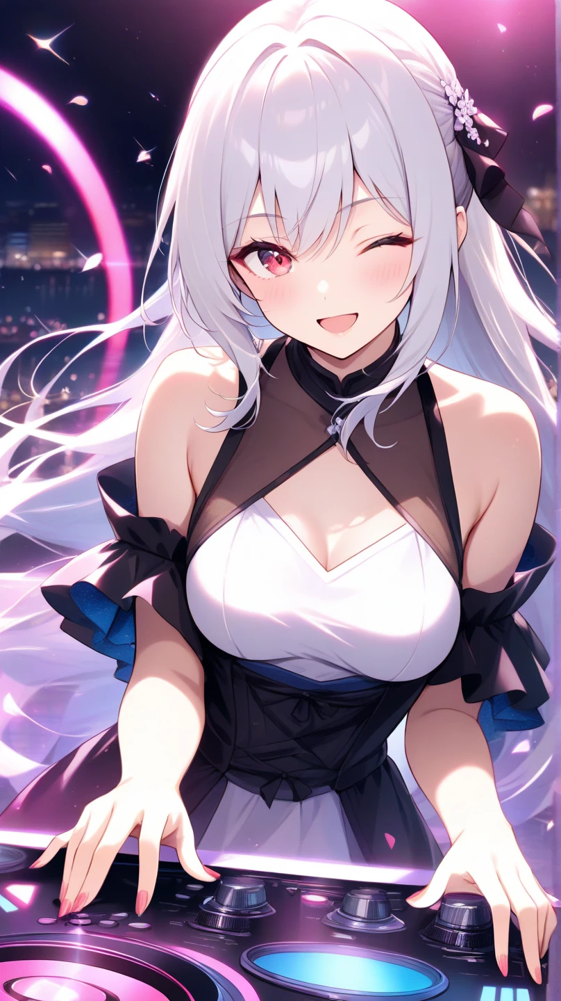 High resolution、A silver-haired girl drawn in the style of Japanese anime