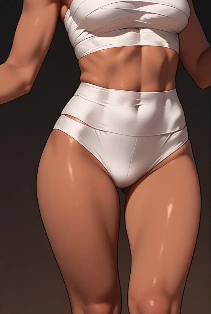 ((masterpiece, best quality)), ((31 year old)), (((Curvy))), ((Black woman)), in ((white high cut cotton panties)), (cropped shot), (((Large hips))), (((comic book art style)))