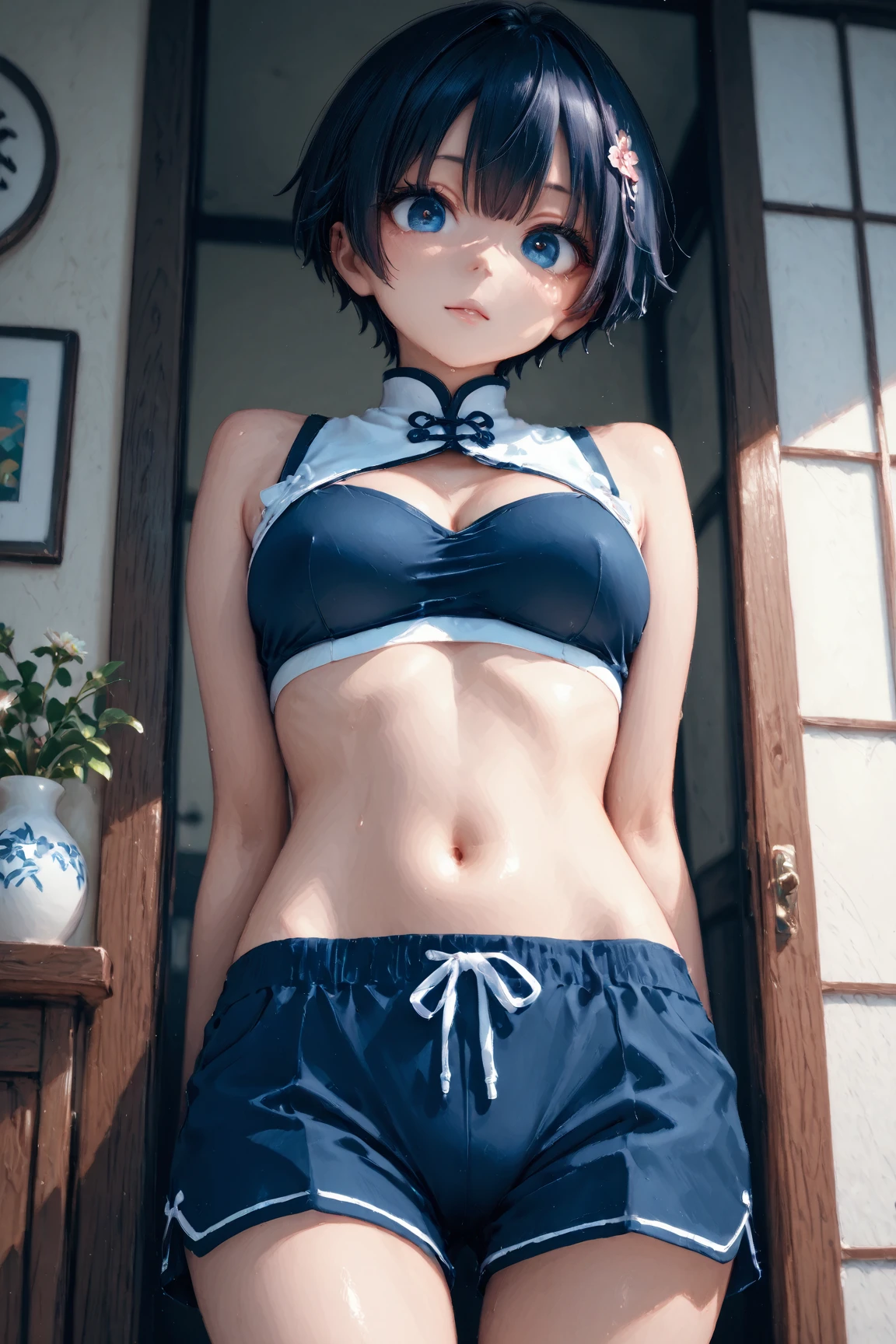 Super detailed、Particles of light:0.5、Beautiful Eyes、dorsal position、Mouth half open、Natural Texture、Mature slender beauty、Belly button、Slouch at the middle waist、Showing the groin、、Small breasts、luna (Luna) - Isekai de Cheat Skill wo Te ni Shita Ore wa, The Genjitsu World is a place for people to gather: Level Up wa Jinsei wo Kaeta (I got cheat abilities in another world、Warriors in the real world ~Leveling up has changed my life~)、Off the shoulder、sexual temptation